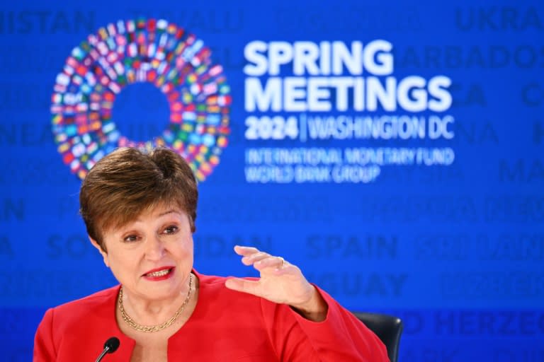 International Monetary Fund Managing Director Kristalina Georgieva speaks during spring meetings at IMF headquarters in Washington (Mandel NGAN)