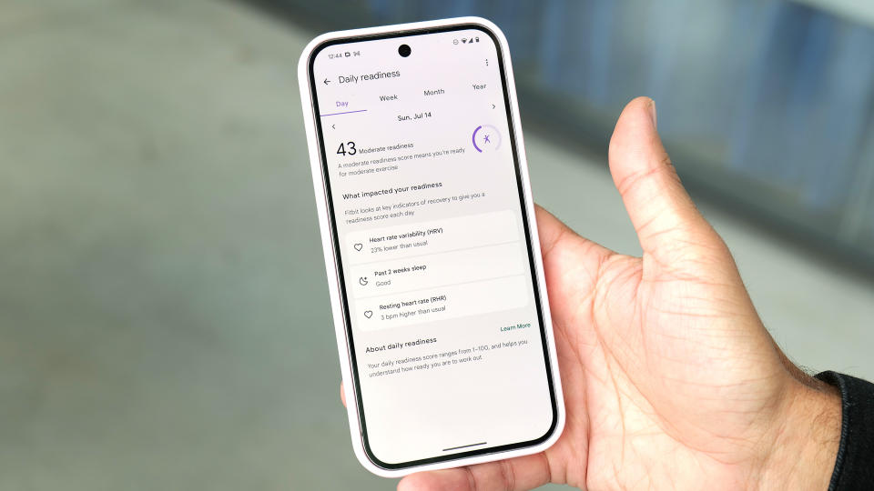 The Fitbit app on a Pixel phone, showing the Daily readiness page.