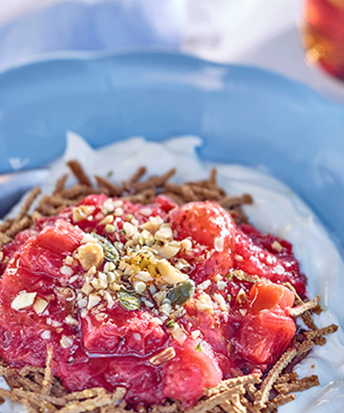 Spiced rhubarb and all-bran breaky bowl