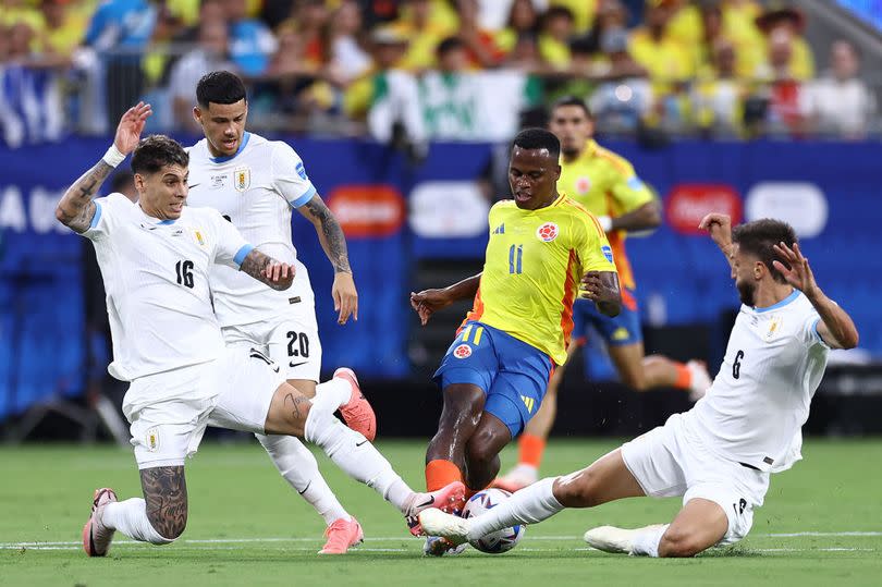 Rodrigo Bentancur had to be replaced after colliding with Uruguay teammate Mathias Olivera in their Copa America defeat to Colombia