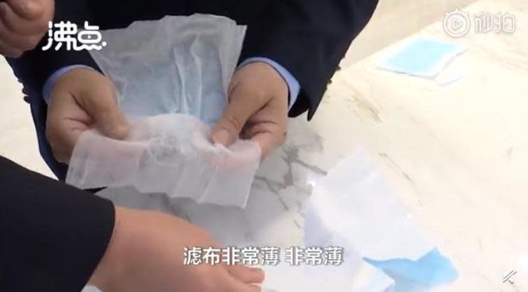  湖北工廠竟用衛生紙做口罩販售。（翻攝自微博）