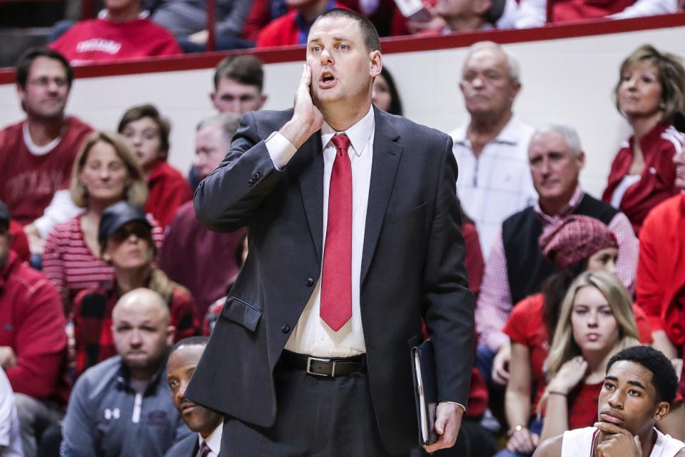 New UTEP men's basketball assistant Mike Roberts works the sidelines during an Indiana game in 2019