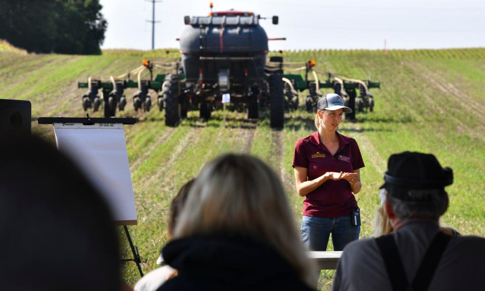 Assistant Extension Professor Anna Cates speaks during a Soil Stewardship and Nutrient Management Field Day Wednesday, Sept. 1, 2021, near Albany.