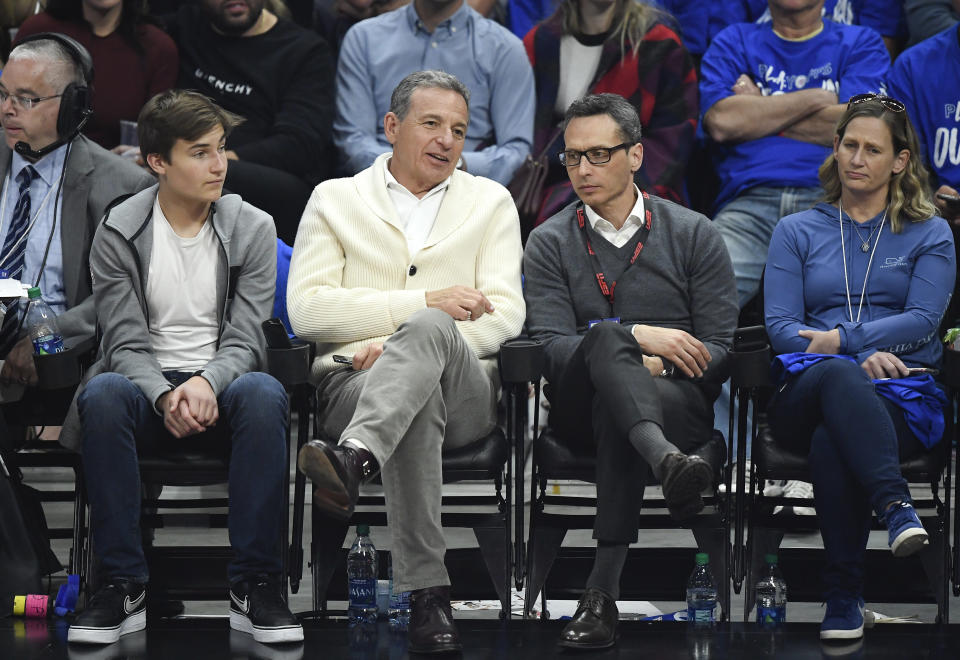 Bob Iger, Chairman and Chief Executive Officer of The Walt Disney Company, attends the basketball game between Los Angeles Clippers and Golden State Warriors during Game Six of Round One of the 2019 NBA Playoffs at Staples Center on April 26, 2019 in Los Angeles, California. (Photo by Kevork S. Djansezian/Getty Images)