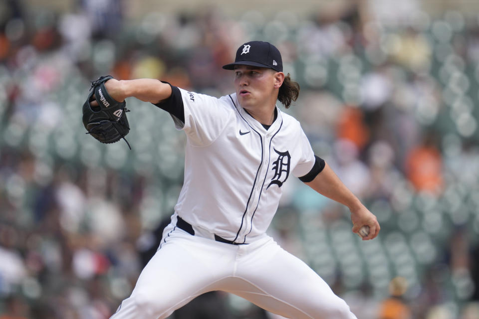 Detroit Tigers pitcher Tyler Holton throws against the Miami Marlins in the seventh inning of a baseball game, Wednesday, May 15, 2024, in Detroit. (AP Photo/Paul Sancya)