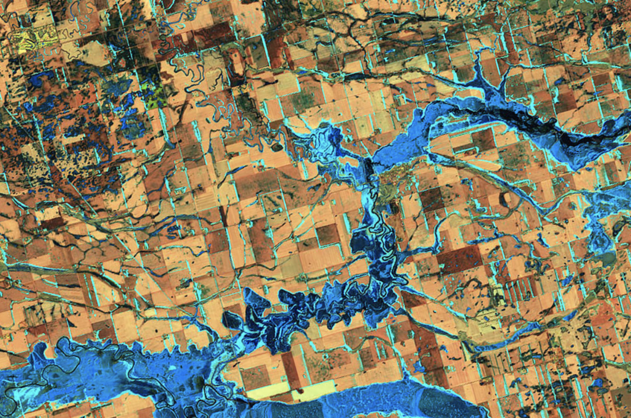 Flooding on the James River in eastern South Dakota last year. (NASA)