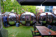 A restaurant in Birmingham which serves diners in sealed glass ‘bubbles’ is bucking the national trend and is FOUR TIMES busier than before Covid-19. The trendy eaterie, called Craft, is currently doing 600 covers a week, which is four times the amount they were doing pre-lockdown. Owner Sam Morgan, 38, runs the restaurant with wife Emma, 37, and they serve traditional British food with modern twists. The couple say one of the key reasons for their success was a series of transparent pods which they built as a novelty before the pandemic swept the world.