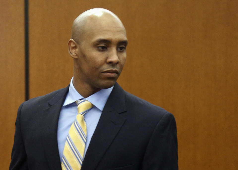 In this May 8, 2018, file photo, former Minneapolis police officer Mohamed Noor arrives at the Hennepin County Government Center for a hearing in Minneapolis. 