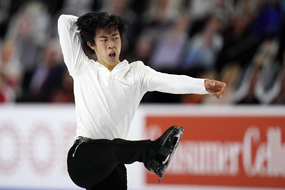 Nathan Chen competes during the men's short program at the U.S. Figure Skating Championships, Saturday, Jan. 16, 2021, in Las Vegas. (AP Photo/John Locher)