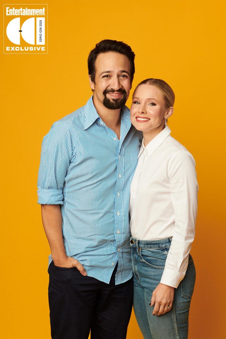 Day 1 - 2019 SDCC - San Diego Comic-con Lin-Manuel Miranda and Kristen Bell photographed in the Entertainment Weekly portrait studio during the 2019 San Diego Comic Con on July 18th, 2019 in San Diego, California. Photographed by: Eric Ray Davidson Pictured: Lin-Manuel Miranda and Kristen Bell