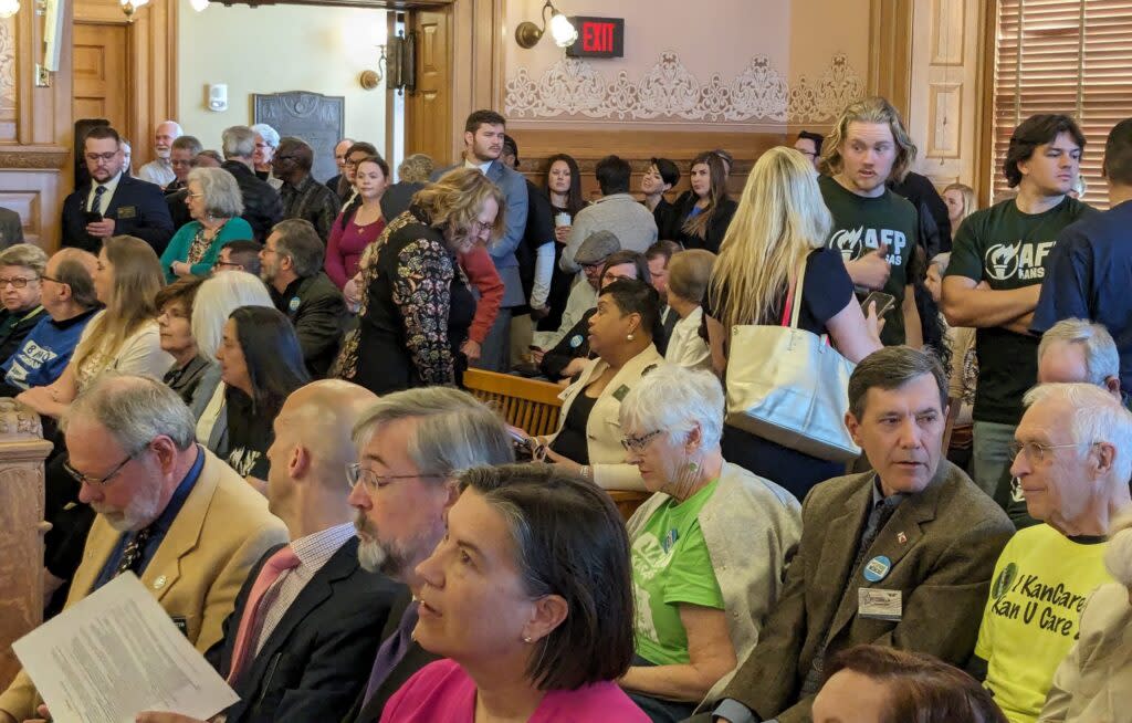 An overflow crowd attended a Kansas Senate hearing Wednesday on implications of Kansas expanding Medicaid to about 150,000 lower-income Kansans. It was to be followed by a Kansas House hearing on Gov. Laura Kelly's Medicaid expansion bill.