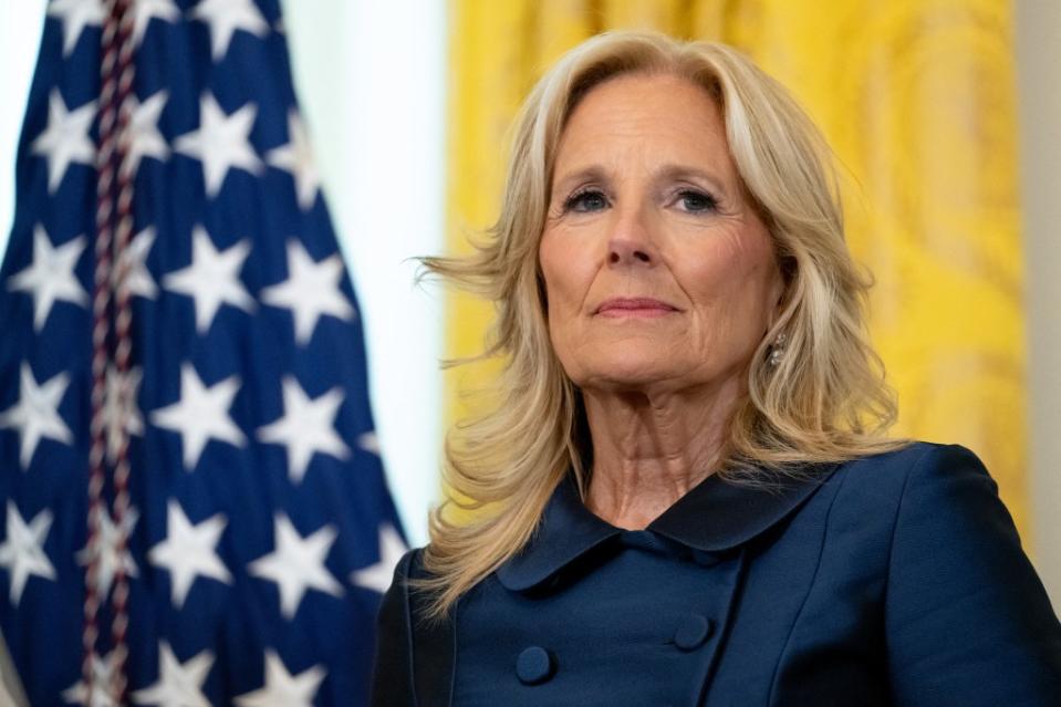 First lady Jill Biden claimed the future of public education in America will remain bright if her husband Joe Biden is re-elected president while Donald Trump would only bring “chaos and division.” AFP via Getty Images