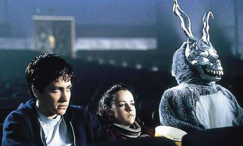 <p>Donnie Darko (2001). Meet Donnie Darko (he is the one on the left), he dreams that the world is going to end, and usually, it is a menacing looking rabbit that tells him when. This psychological thriller follows the twists and turns in Donnie's life as he seeks the meaning and significance behind his troubling Doomsday visions.</p>