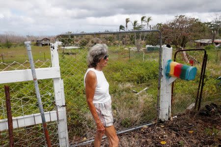 Pauline McLaren, 78, who was forced to leave her home after the Kilauea Volcano erupted last summer, returns to her property in Kapoho, in Hawaii, U.S., April 2, 2019. Picture taken April 2, 2019. REUTERS/Terray Sylvester