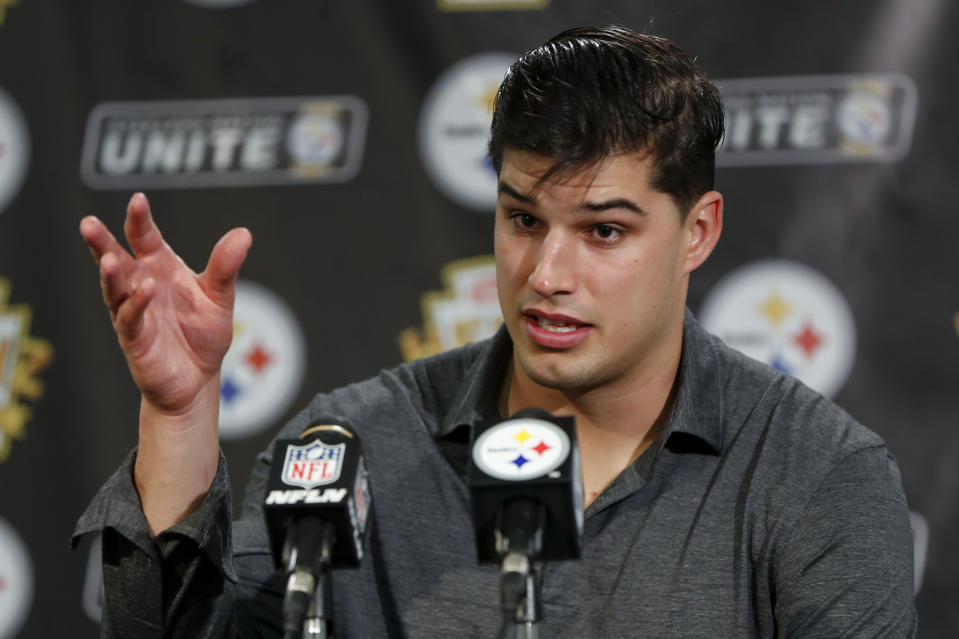 Pittsburgh Steelers quarterback Mason Rudolph was involved in an infamous brawl with Myles Garrett. (AP Photo/Keith Srakocic)