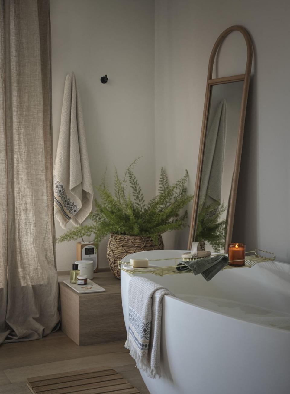 <p>When designing a spathroom, your main objective should be creating space for relaxation. Details that you might not find in a traditional bathroom – candles and diffusers, robes, <a href="https://www.housebeautiful.com/uk/decorate/floors/g36672527/berber-rugs/" rel="nofollow noopener" target="_blank" data-ylk="slk:rugs;elm:context_link;itc:0;sec:content-canvas" class="link ">rugs</a>, even linen curtains – all contribute to a sense of serenity. </p><p>Pictured: <a href="https://www.johnlewis.com/furniture-lights/bathroom/c6000073" rel="nofollow noopener" target="_blank" data-ylk="slk:Bathroom accessories all at John Lewis & Partners;elm:context_link;itc:0;sec:content-canvas" class="link ">Bathroom accessories all at John Lewis & Partners</a></p>