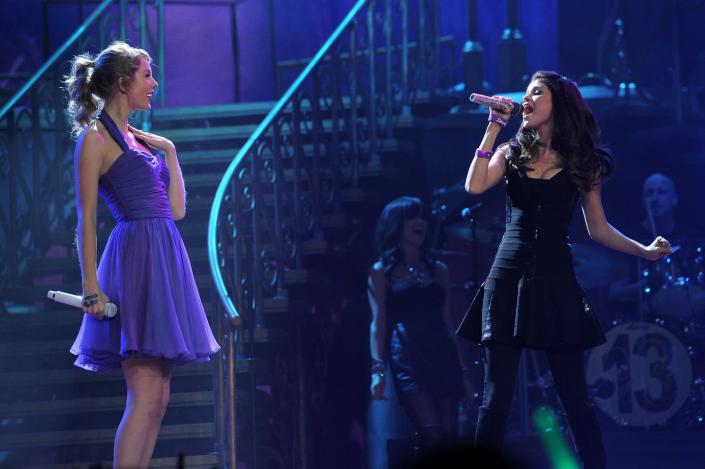 Taylor Swift and Selena Gomez on the Speak Now Tour in 2011.