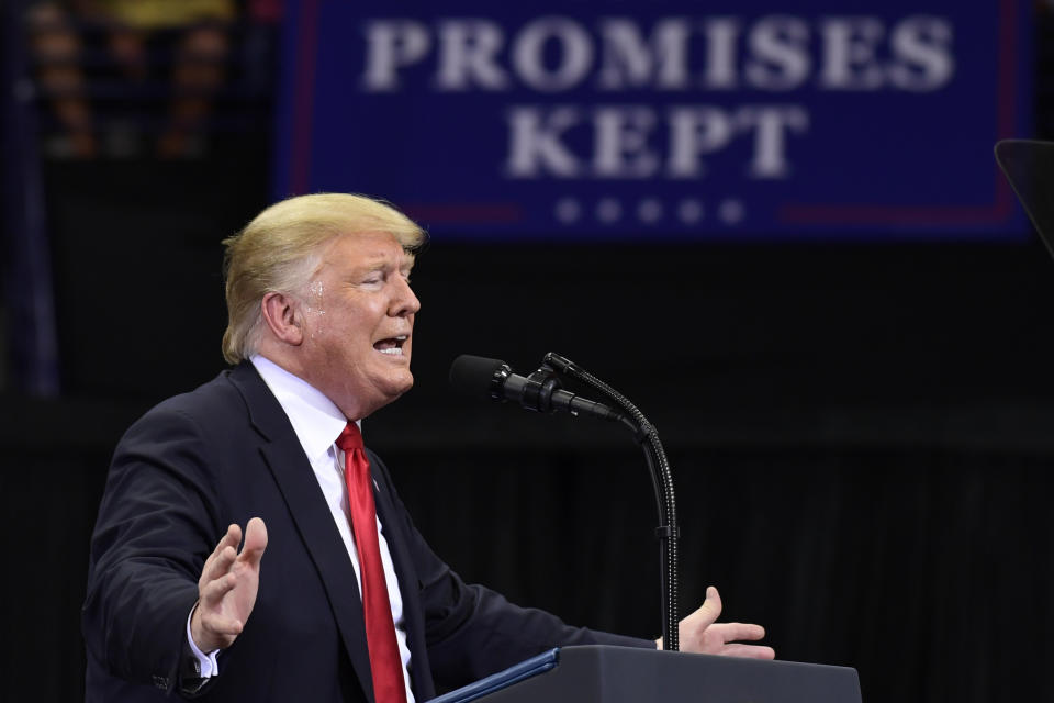 President Donald Trump speaks during a rally in Estero, Fla., Wednesday, Oct. 31, 2018. (AP Photo/Susan Walsh)