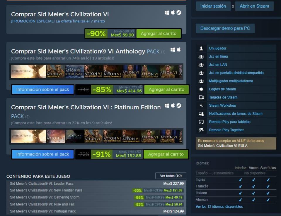 Civilization VI está muy barato en Steam