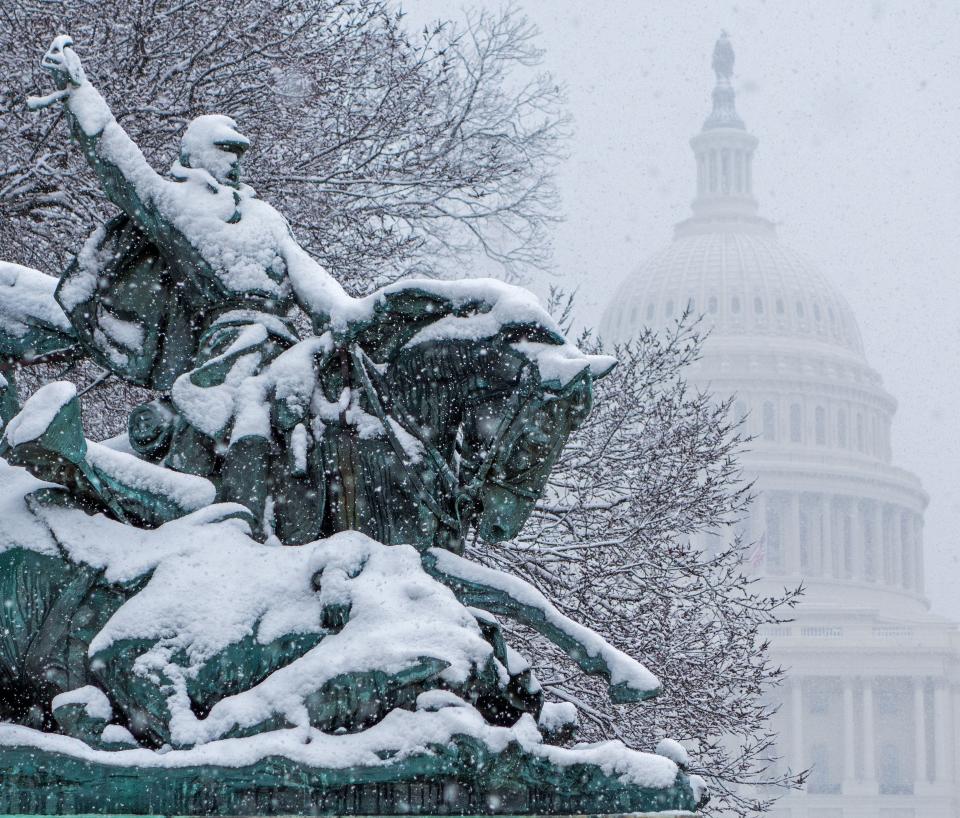 The Cavalry section of the Ulysses S. Grant Memorial is seen on the grounds of the US Capitol on February 25, 2014 in Washington D.C.