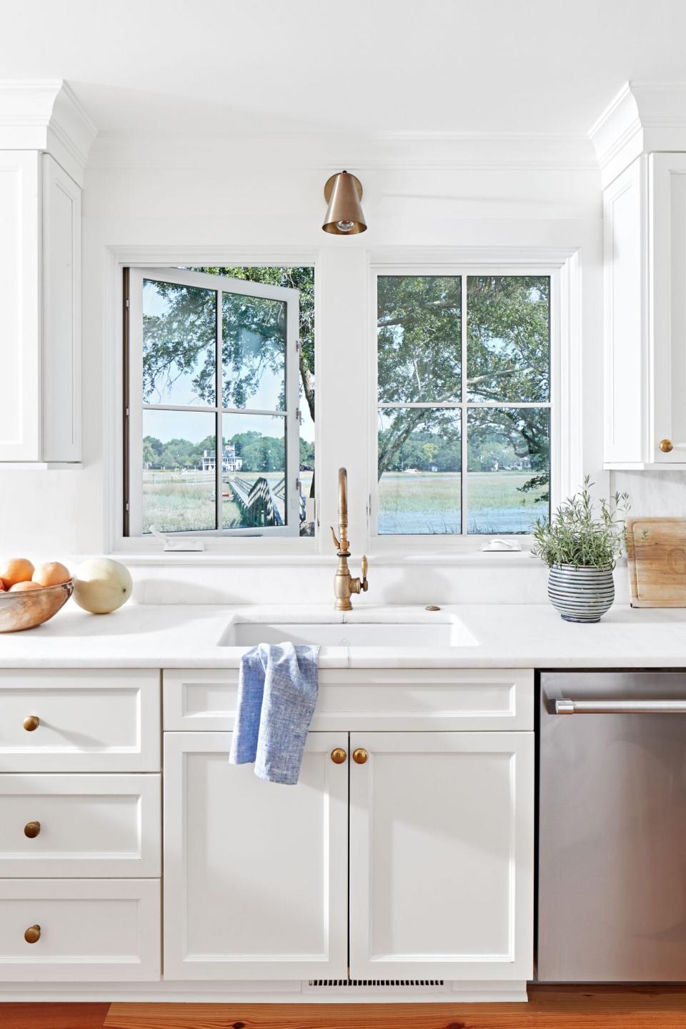 Marsh View from Window over sink in white kitchen