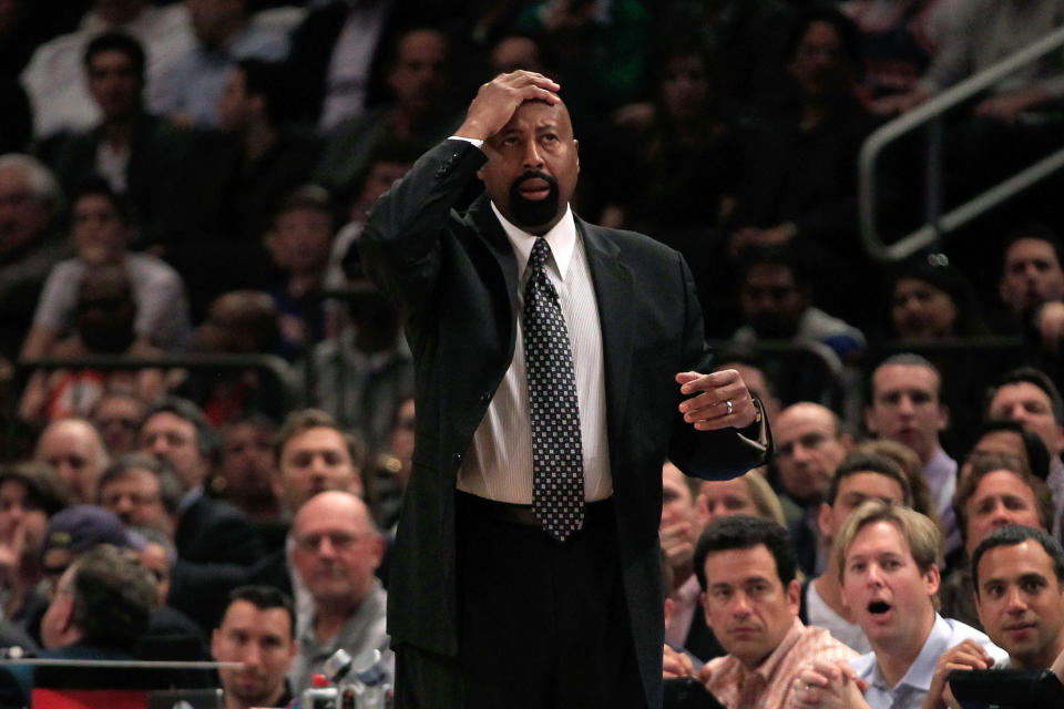 NEW YORK, NY - MARCH 28: Head coach Mike Woodson of the New York Knicks looks on against the Orlando Magic at Madison Square Garden on March 28, 2012 in New York City. NOTE TO USER: User expressly acknowledges and agrees that, by downloading and/or using this Photograph, user is consenting to the terms and conditions of the Getty Images License Agreement. (Photo by Chris Trotman/Getty Images)
