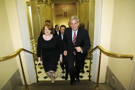 U.S. House Majority Whip Kevin McCarthy (R-CA) (R) departs after a meeting with fellow House Republicans at the U.S. Capitol in Washington, September 30, 2013. REUTERS/Jonathan Ernst