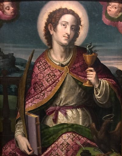 A painting of Saint John the Evangelist holding a palm. Cristobal Llorens/Museu de Belles Arts de Valencia via Wikimedia Commons