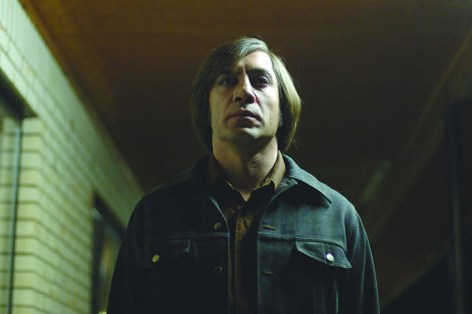 <p>That’s a line spoken by Carson Wells (Woody Harrelson) to Anton Chigurh (Javier Bardem) in the 2007 movie <i>No Country for Old Men</i>. (Credit: Everett Collection)</p>