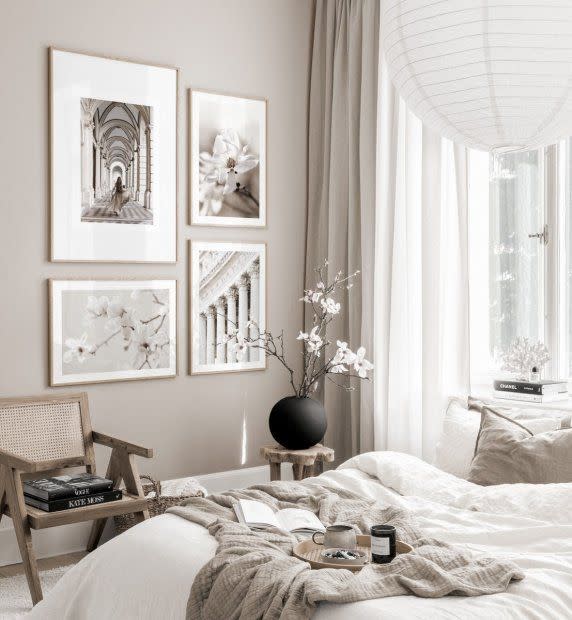 4) White bedroom ideas: gallery wall