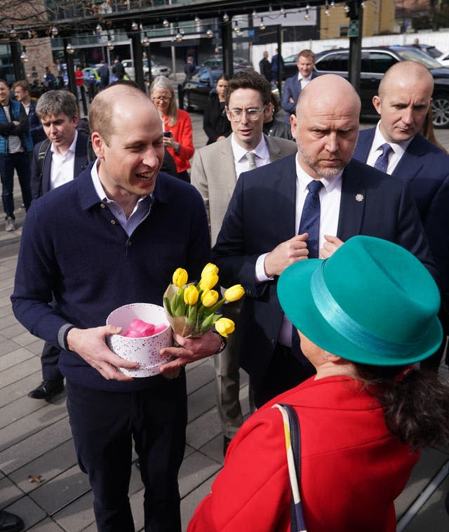 The Prince of Wales talks to locals as he visits the Hala Koszyki food hall to meet young Ukrainian refugees who are now living and studying in Poland, and members of the Polish community hosting them, during his trip to Warsaw, Poland 