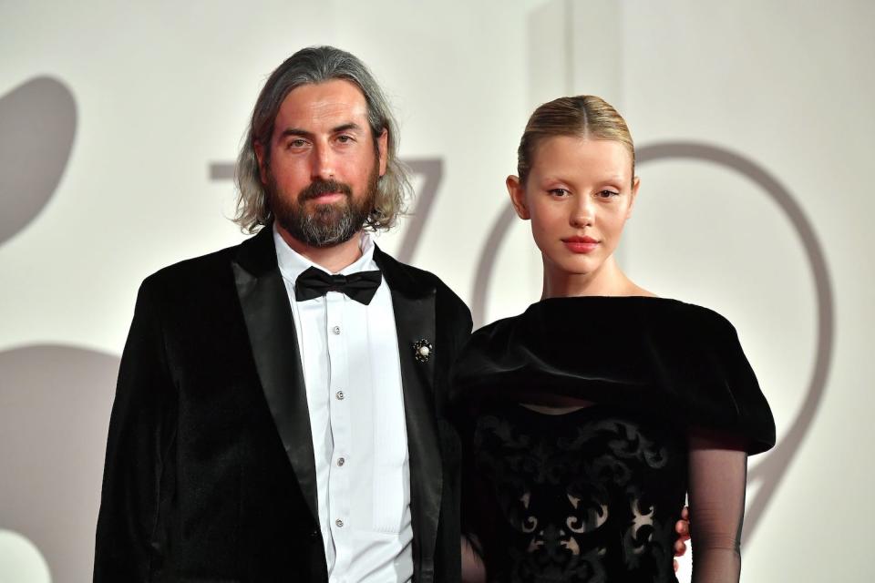 Ti West and Mia Goth attend the "Pearl" red carpet at the 79th Venice International Film Festival on September 03, 2022 in Venice, Italy.