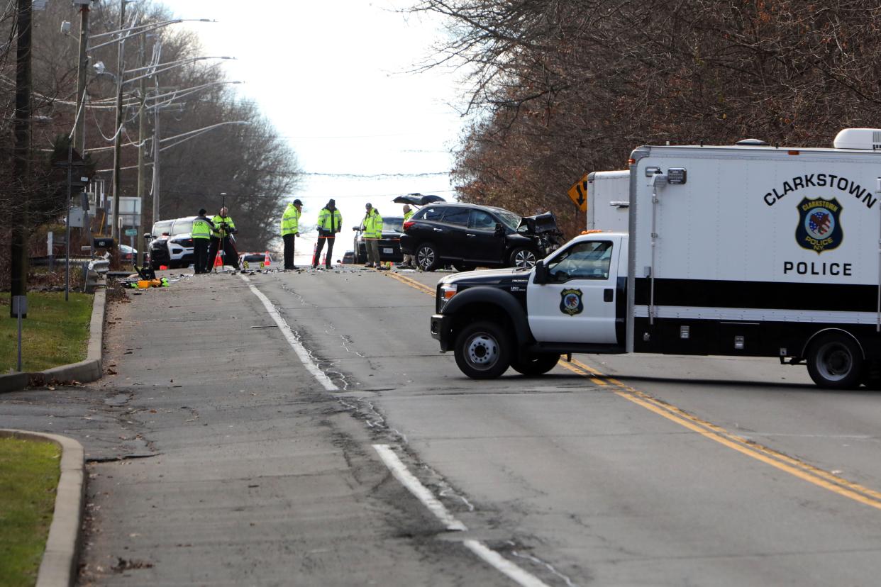 Police investigate the scene of a car and truck crash on Route 303 in Valley Cottage Dec. 19, 2023.