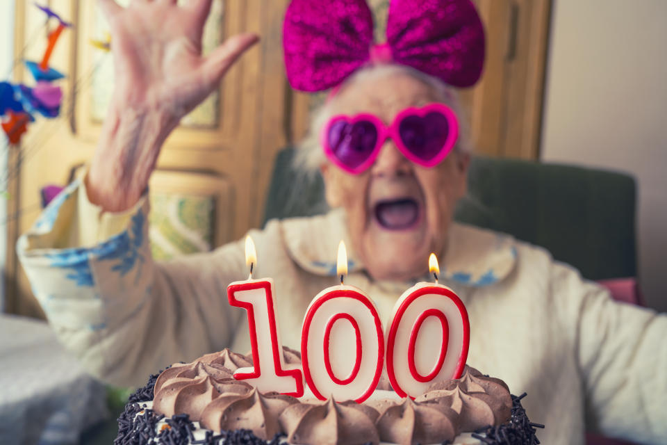 100 years old birthday cake to old woman elderly celebration funny humor