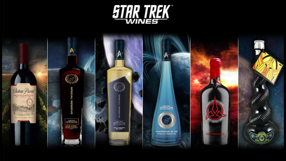 A collection of six Star Trek themed wines from Wines that Rock.