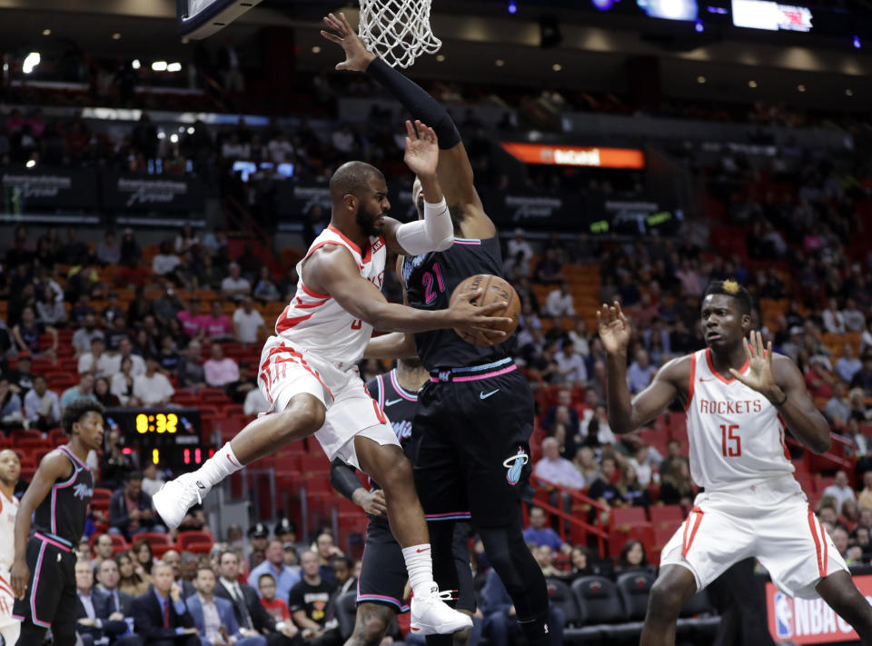 Just as the Rockets were turning things around, they lost Chris Paul and their game against the Miami Heat. (AP)