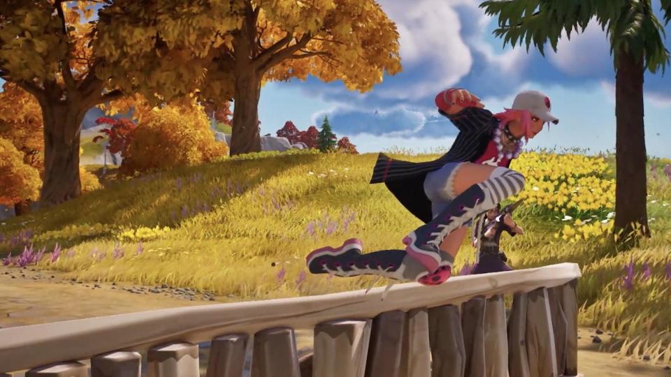 A Fortnite character hurdling