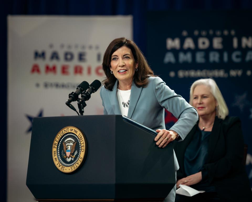 New York Governor Kathy Hochul speaks at SRC Arena & Events Center in Syracuse on Thursday, October 27, 2022.