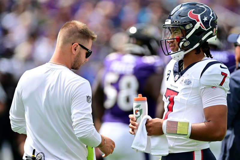 Houston Texans quarterback C.J. Stroud sustained a concussion during a game against the New York Jets on Sunday in East Rutherford, N.J. File Photo by David Tulis/UPI