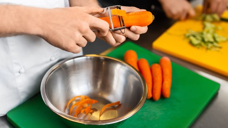 peeling carrots waste bowl
