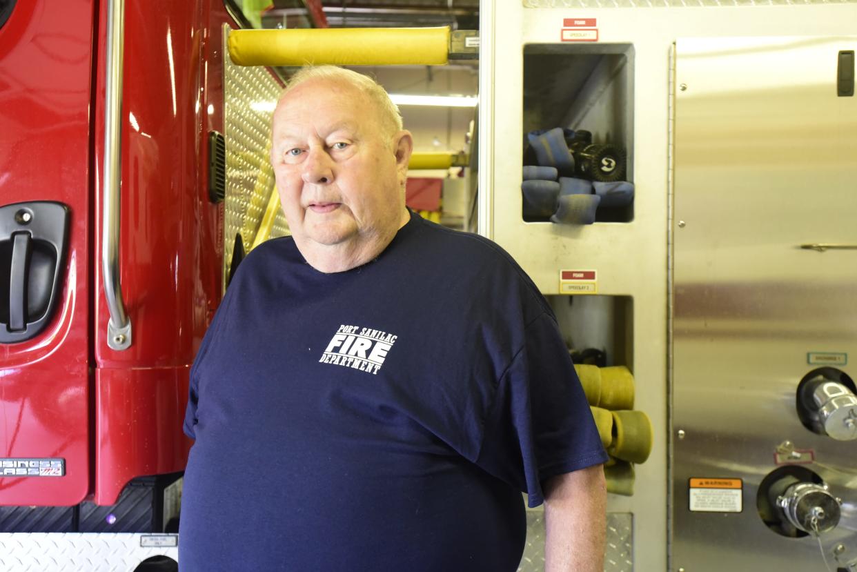 Port Sanilac Assistant Fire Chief Donald Thomas at the Port Sanilac Fire Department on Tuesday, May 31, 2022. Thomas will mark 55 years in the fire service in July. "Somebody has to do it," Thomas said. "And it's fun. It's fun, really, I enjoy it."