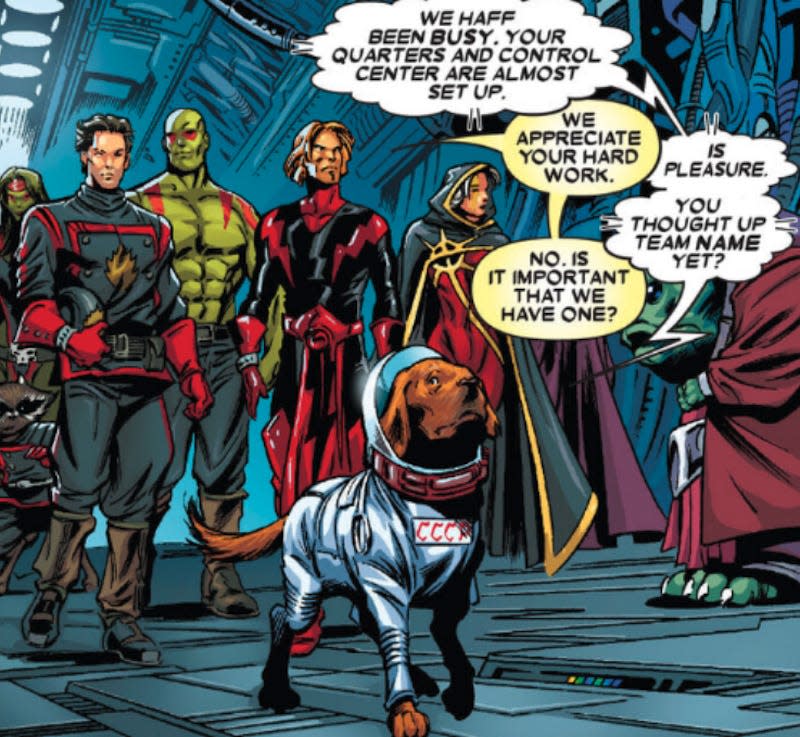 Rocket (far left), Adam Warlock, Cosmo, and Phyla-Vell are all a part of the 2008 Guardians of the Galaxy lineup.