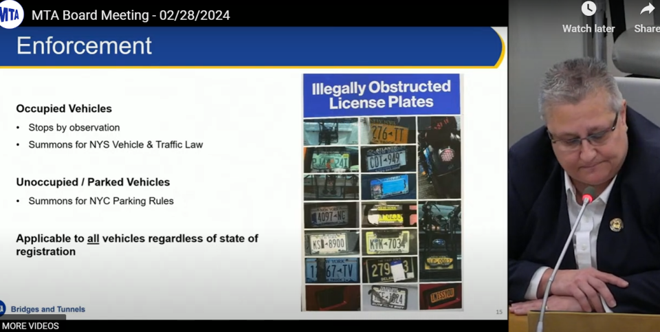 Cathy Sheridan, the president of Bridges and Tunnels for the Metropolitan Transportation Authority, testifying at a February 2024 MTA board meeting about the uptick in fraud among drivers attempting to evade tolls.