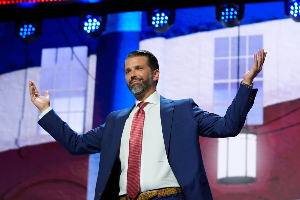 Donald Trump Jr speaks at the Republican National Convention. A restaurant owner confronted Trump Jr. during his “Triggered” podcast, claiming he lost customers over his support for the former president  (Copyright 2024 The Associated Press. All rights reserved)