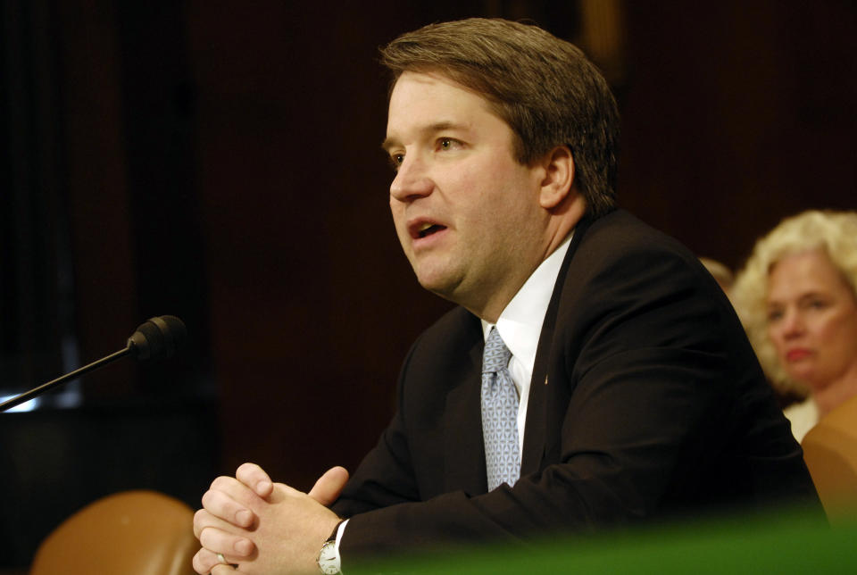 Brett Kavanaugh testifies at a Senate Judiciary Committee hearing on his nomination to be a federal circuit judge. (Photo: Chris Maddaloni/Roll Call via Getty Images)