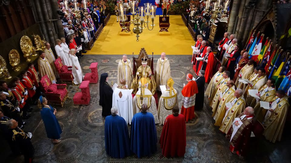 King Charles during his coronation ceremony in Westminster Abbey. - Aaron Chown/Pool/Reuters