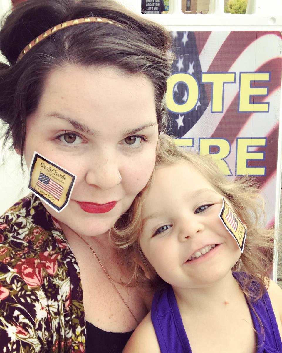 Put on my red lipstick, grabbed my best squad member and pushed the button together. Honored my privilege to vote by trusting my intuition, conscience and brain power. My 3-year-old is watching and taking notes.&nbsp;&nbsp;#raisingfeminists #hearmeroar #girlpower