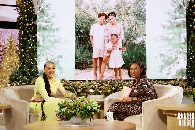 <p>Chris Millard/Warner Bros.</p> Tia Mowry on <em>The Jennifer Hudson Show</em> Jan. 3, 2024