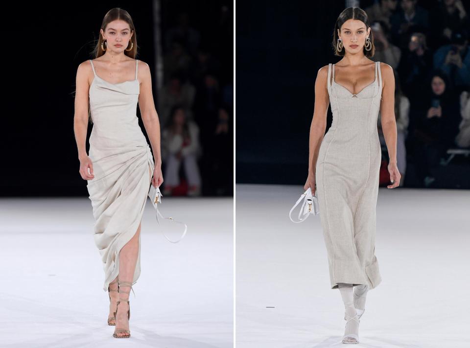 Gigi and Bella Hadid during the Jacquemus Fall/Winter 2020-2021 as part of Paris Fashion Week.