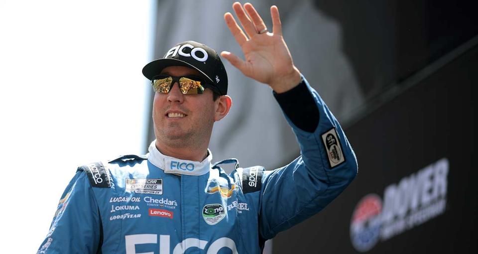 Kyle Busch greets fans in driver introductions at Dover Motor Speedway